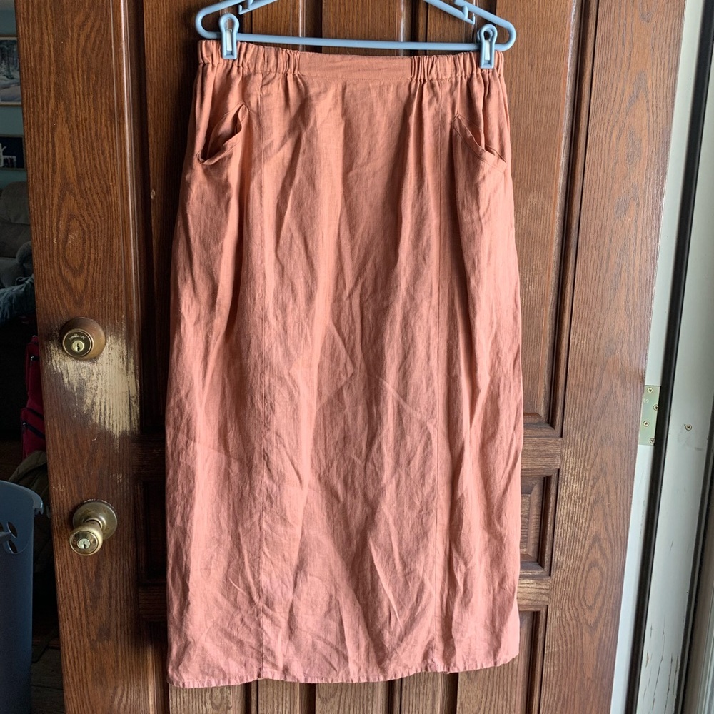 FLAX neutral linen elastic waist band maxi skirt
